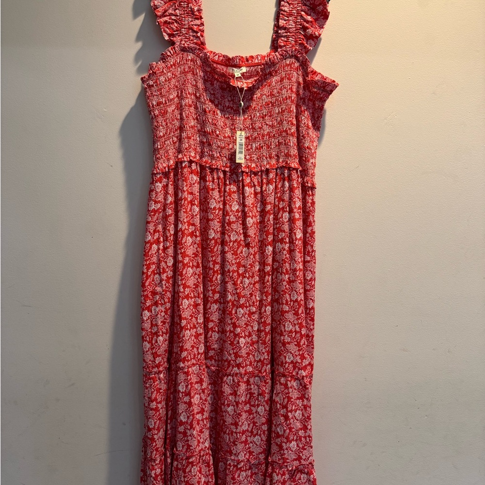 Max Studio Red Floral Smocked Maxi Dress